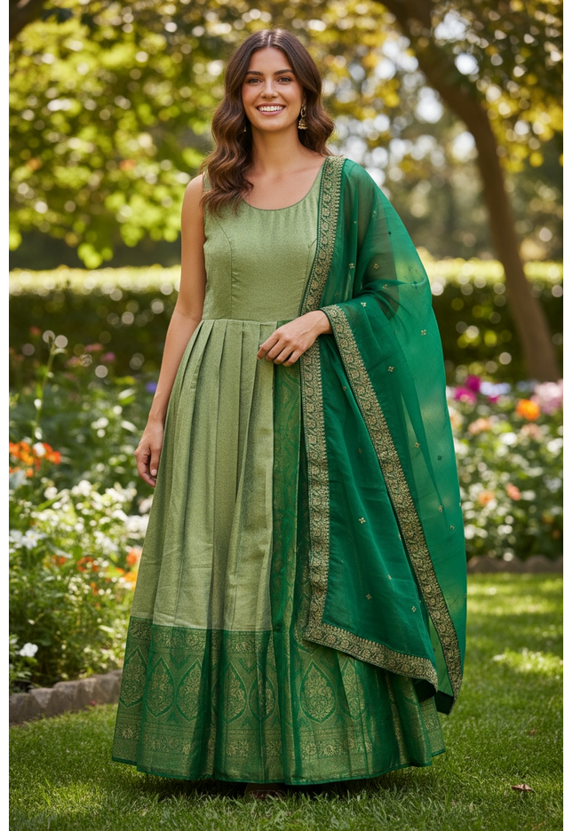 Silk long gown with dupatta