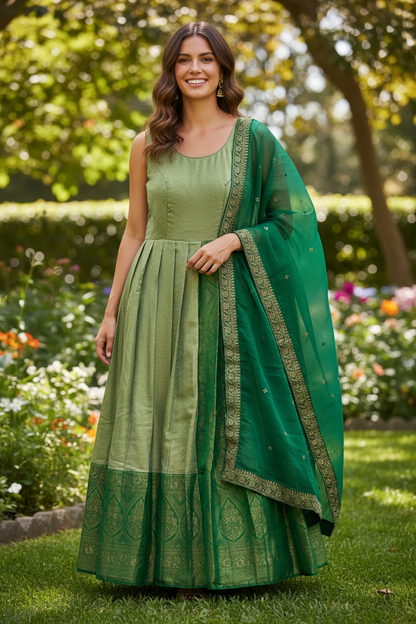 Silk long gown with dupatta