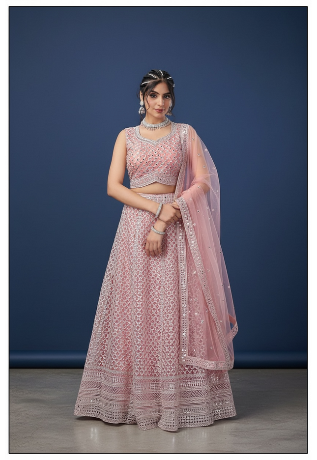 Blush Pink Lehenga Choli - Wedding Party Wear Set