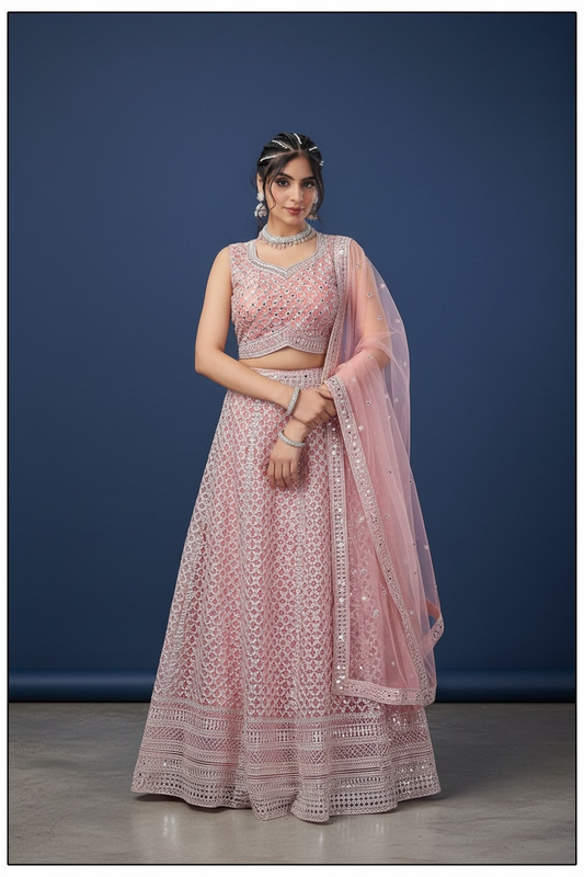 Blush Pink Lehenga Choli - Wedding Party Wear Set