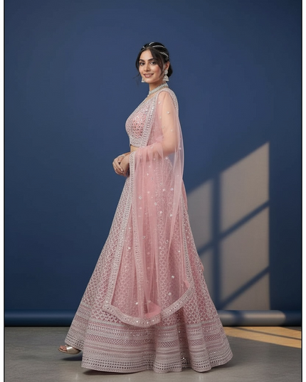 Blush Pink Lehenga Choli - Wedding Party Wear Set