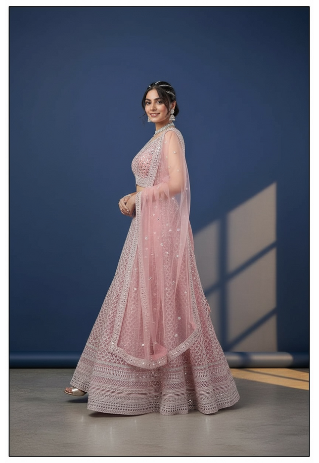 Blush Pink Lehenga Choli - Wedding Party Wear Set