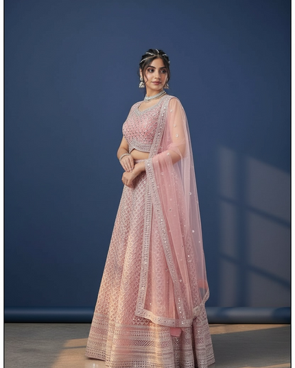 Blush Pink Lehenga Choli - Wedding Party Wear Set