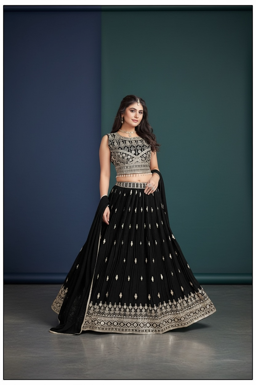 Black Lehenga Choli Set - Party Wear Indian Ethnic