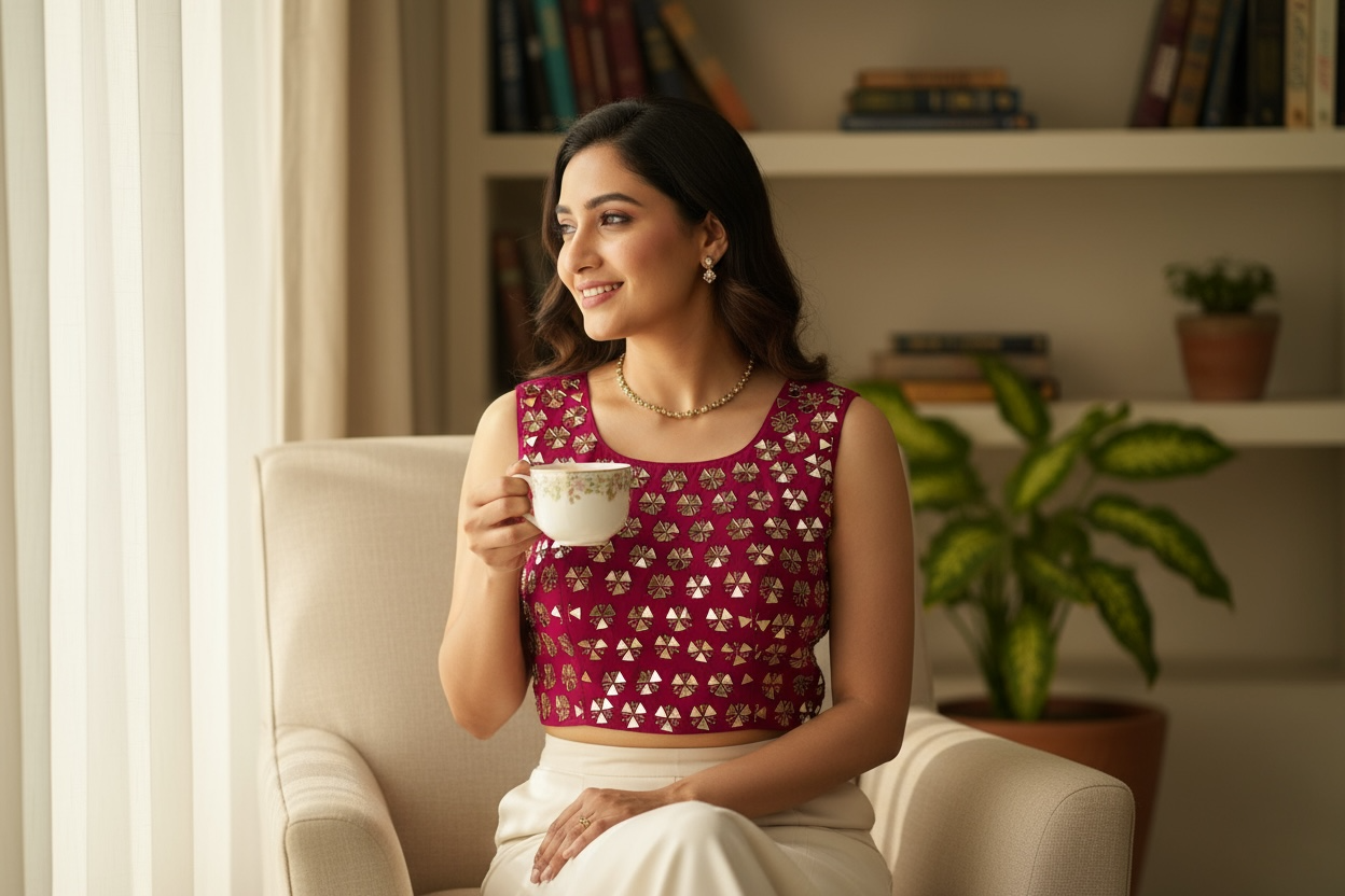 Mirror work Blouse with side zipper by Kurti Connection USA