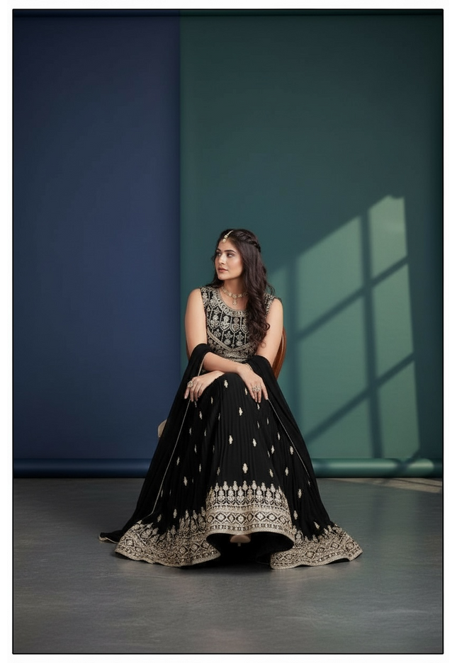 Black Lehenga Choli Set - Party Wear Indian Ethnic