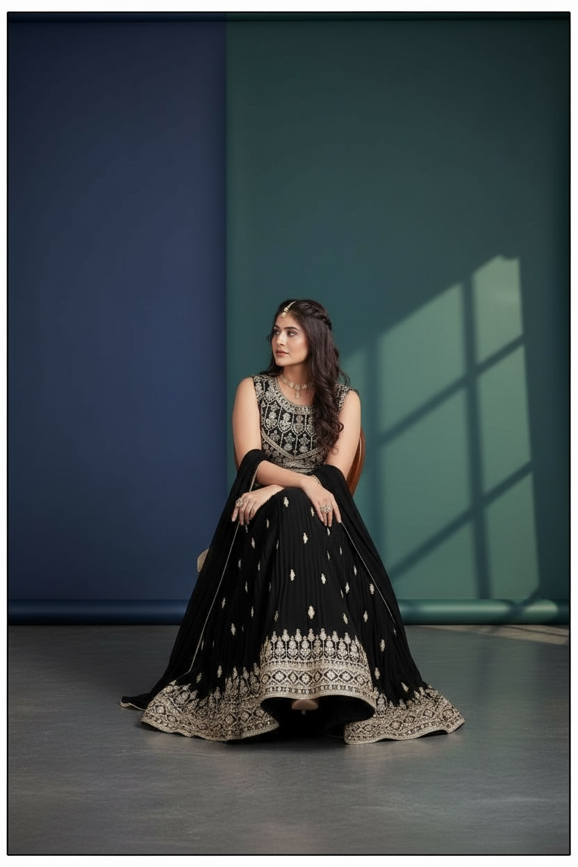 Black Lehenga Choli Set - Party Wear Indian Ethnic