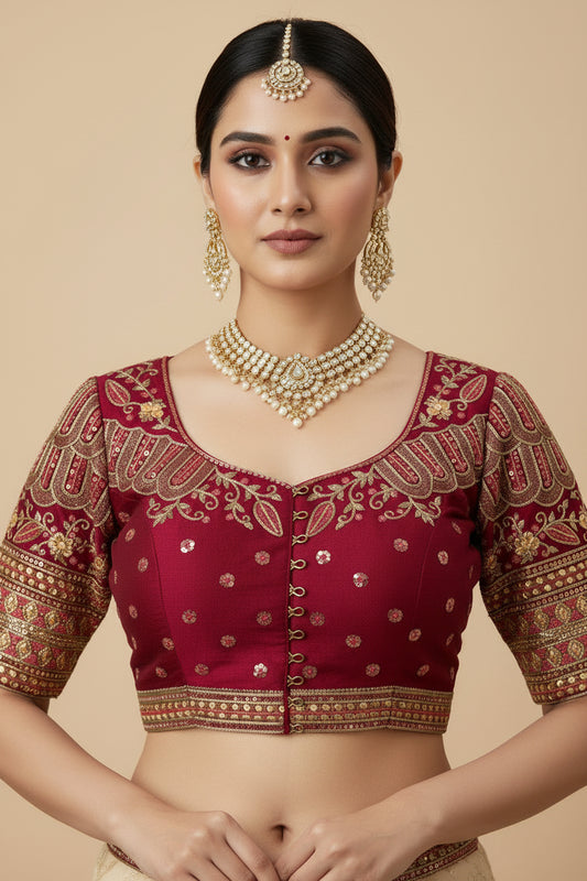 Designer party wear blouse : magenta pink by Kurti Connection USA