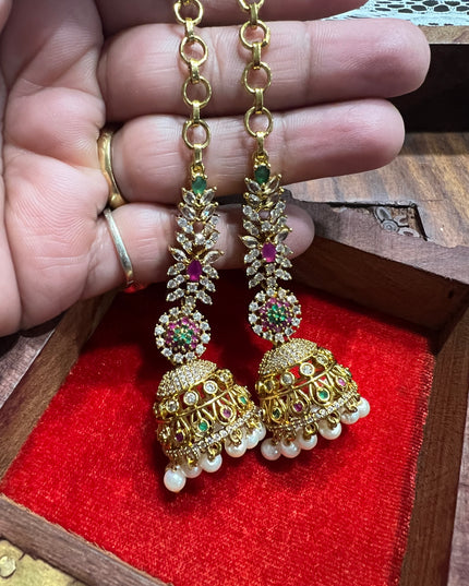 Mehandi polish long jhumki earrings