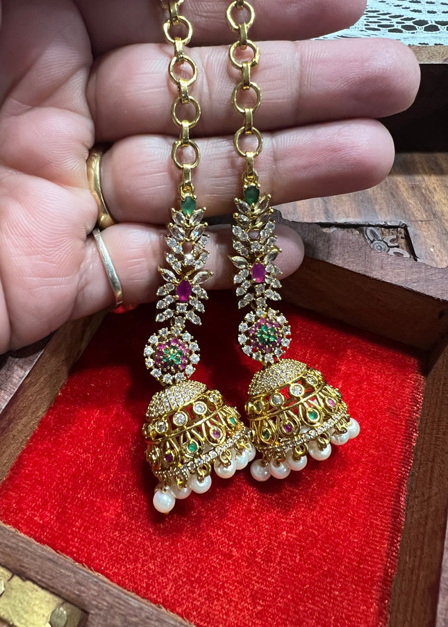 Mehandi polish long jhumki earrings