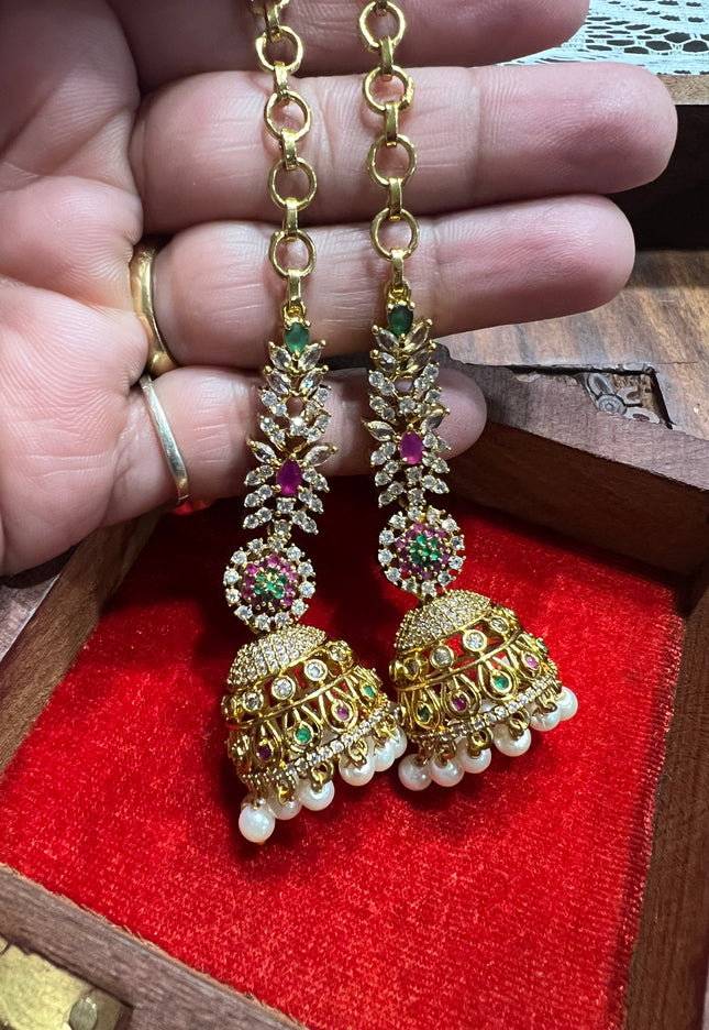 Mehandi polish long jhumki earrings