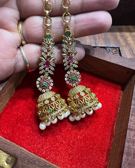 Mehandi polish long jhumki earrings