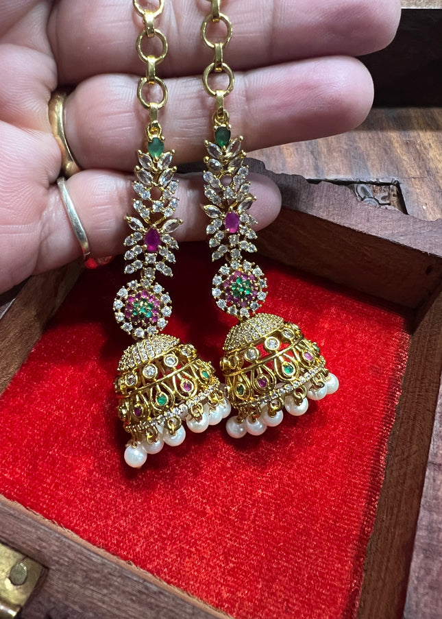 Mehandi polish long jhumki earrings