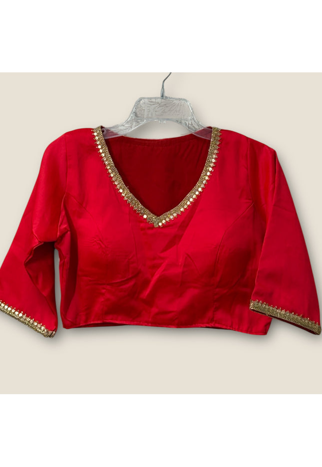 Plain red satin silk blouse