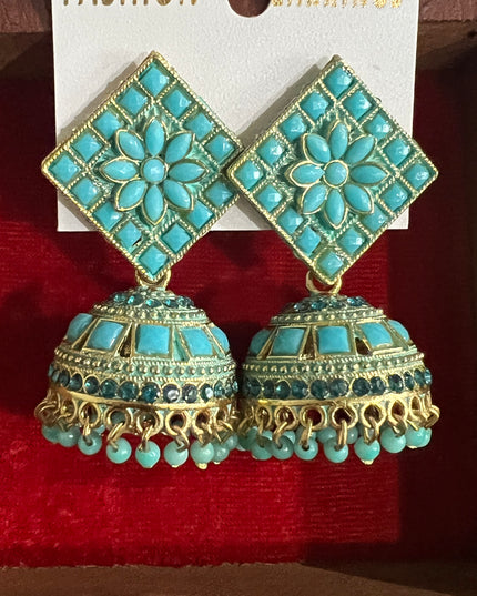 Turquoise blue jhumki earrings