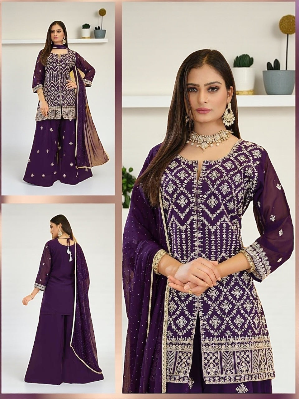 Heavy jari work sharara suit by Kurti Connection USA