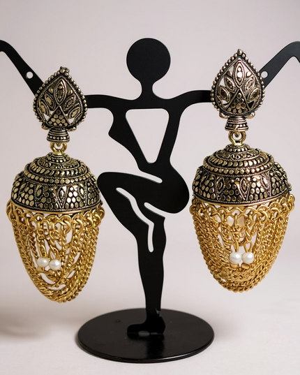 Antique gold finish jhumki earrings