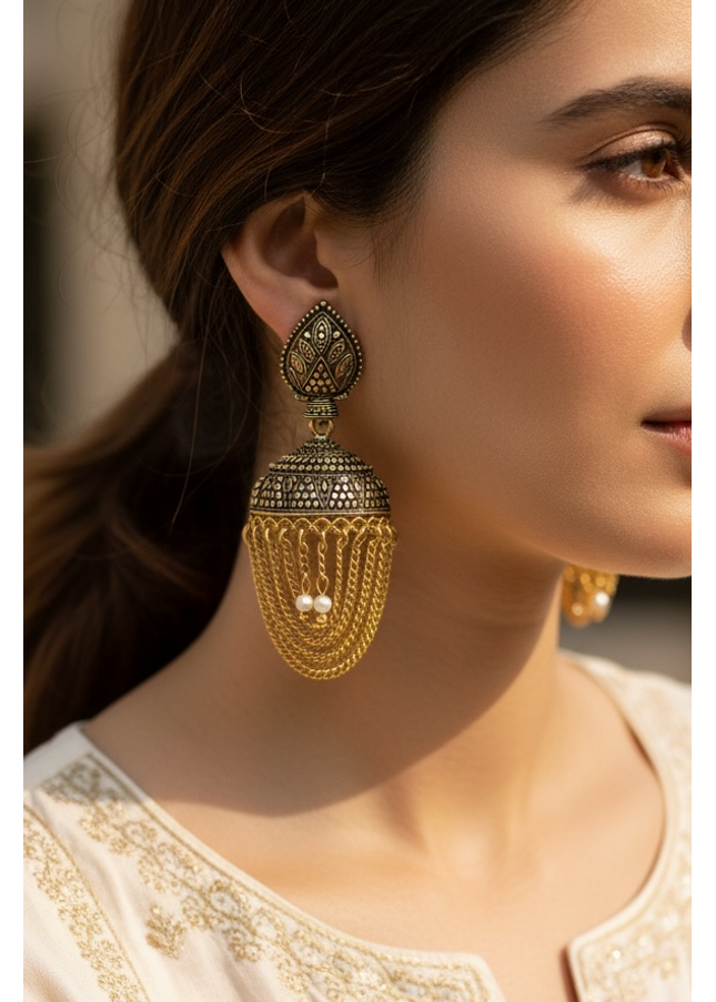 Antique gold finish jhumki earrings