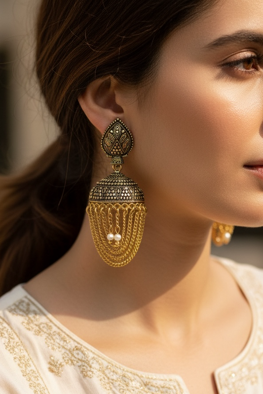 Antique gold finish jhumki earrings