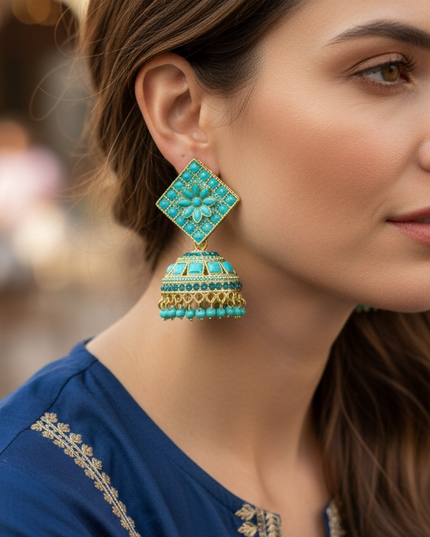 Turquoise blue jhumki earrings