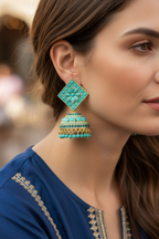 Turquoise blue jhumki earrings by Kurti Connection USA