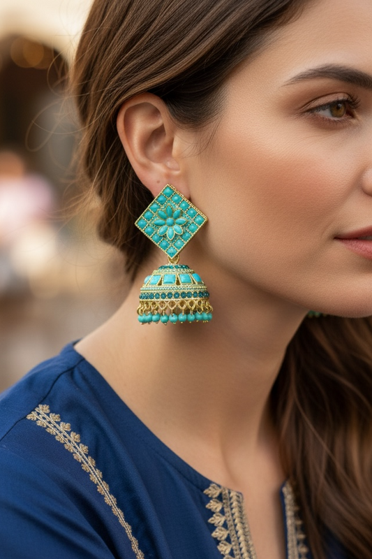 Turquoise blue jhumki earrings