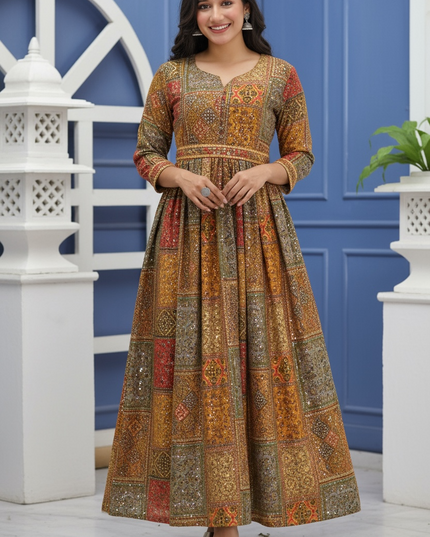Rayon sequin long kurti with belt
