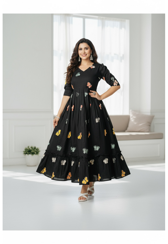 Chiffon long Kurti : black