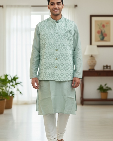 Silk kurta set with jacket