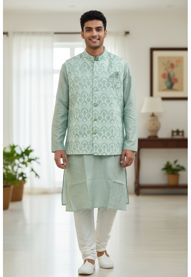 Silk kurta set with jacket
