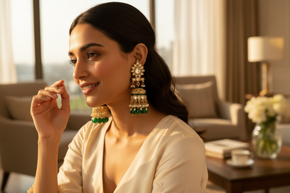 Green jhumki : Kundan Meenakari by Kurti Connection USA