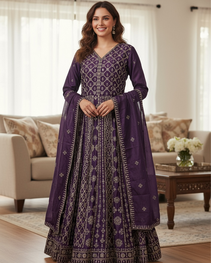 Heavy party wear Chinon silk gown/ Anarkali dress