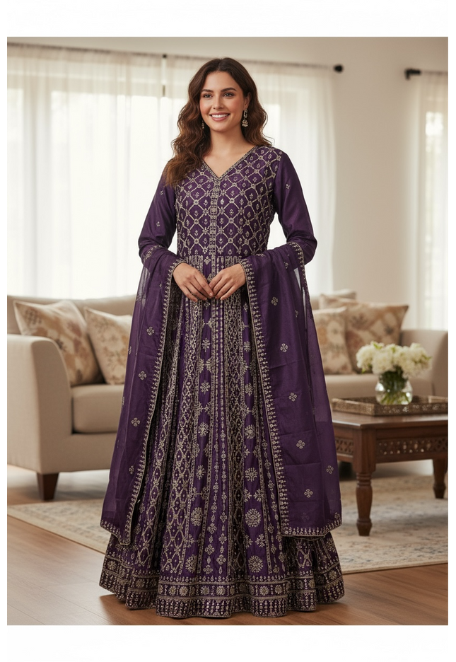 Heavy party wear Chinon silk gown/ Anarkali dress