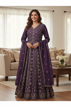 Heavy party wear Chinon silk gown/ Anarkali dress by Kurti Connection USA