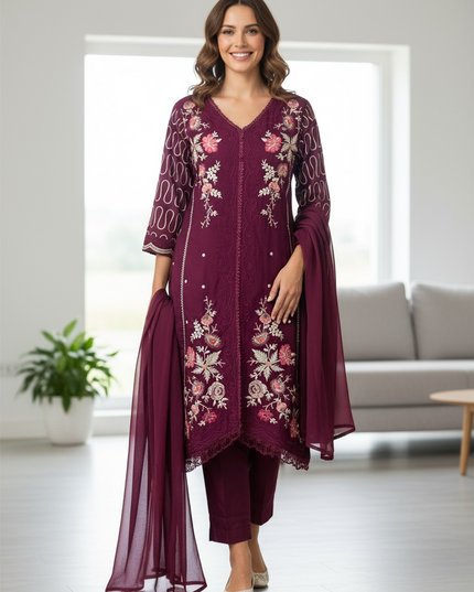 Kurti Pant set : Color wine