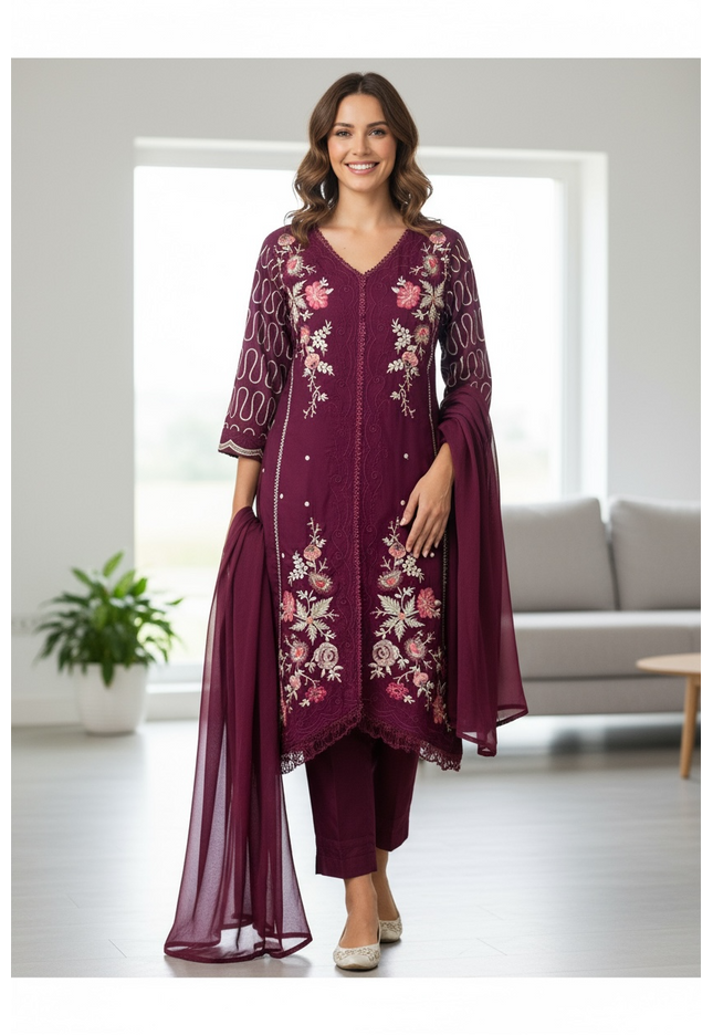 Kurti Pant set : Color wine
