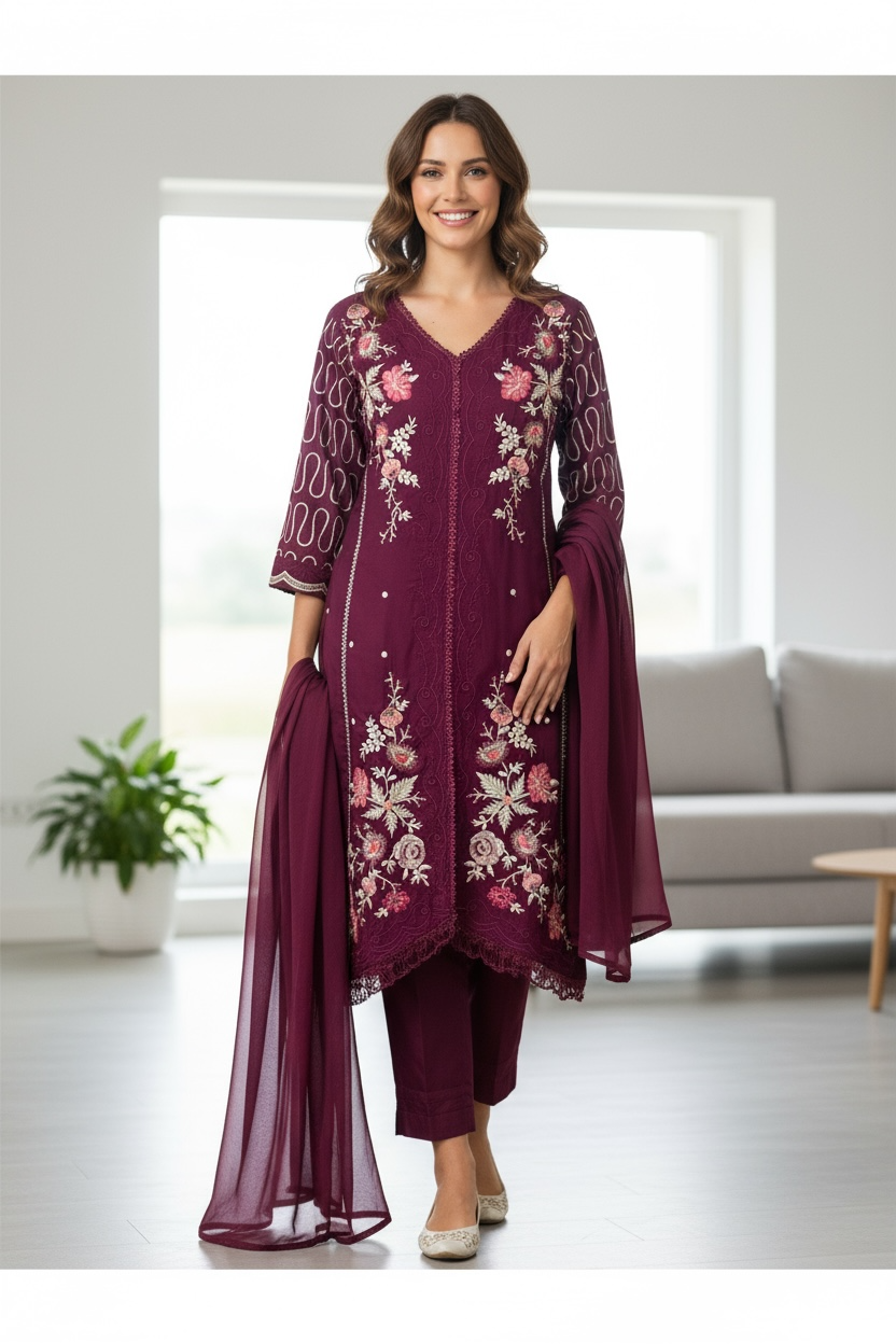 Kurti Pant set : Color wine by Kurti Connection USA