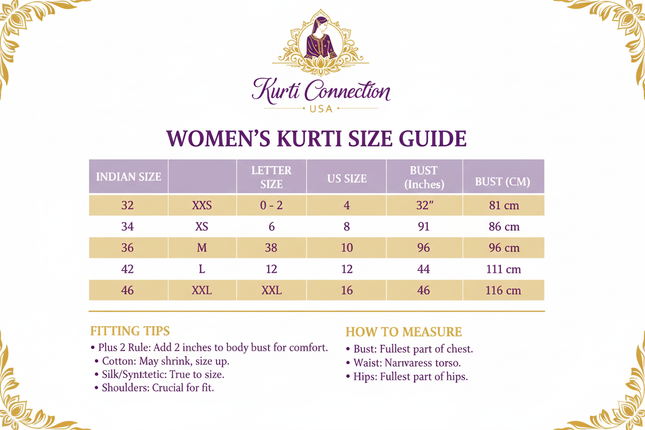 Women's Kurti Size Guide