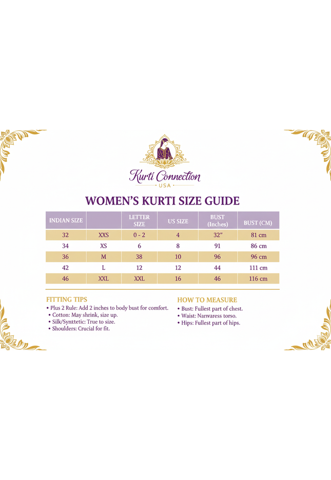 Women's Kurti Size Guide