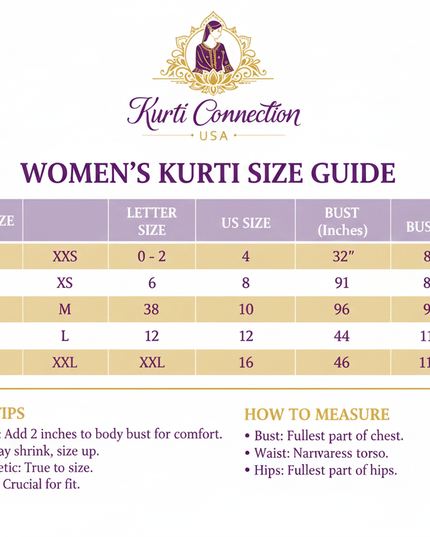 Women's Kurti Size Guide