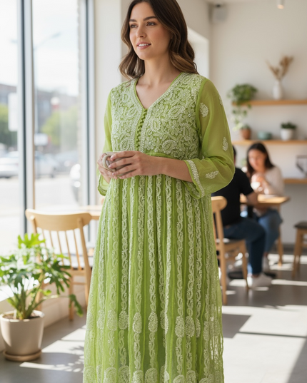 Georgette Chikankari kurti with lining