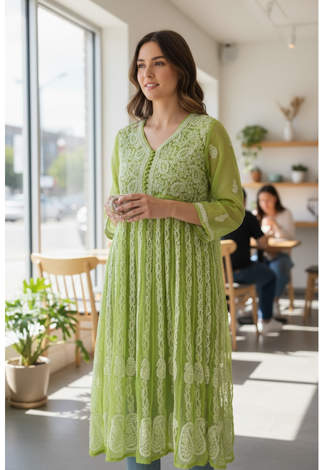 Georgette Chikankari kurti with lining