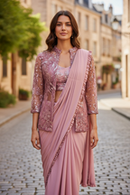Readymade saree / pre stitched saree with blouse and jacket by Kurti Connection USA