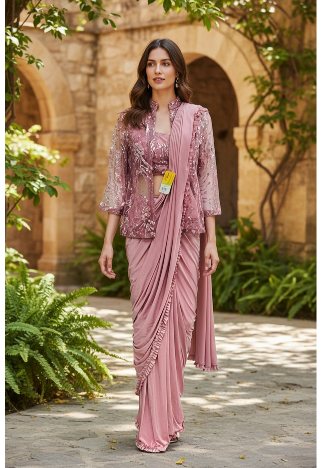 Readymade saree / pre stitched saree with blouse and jacket