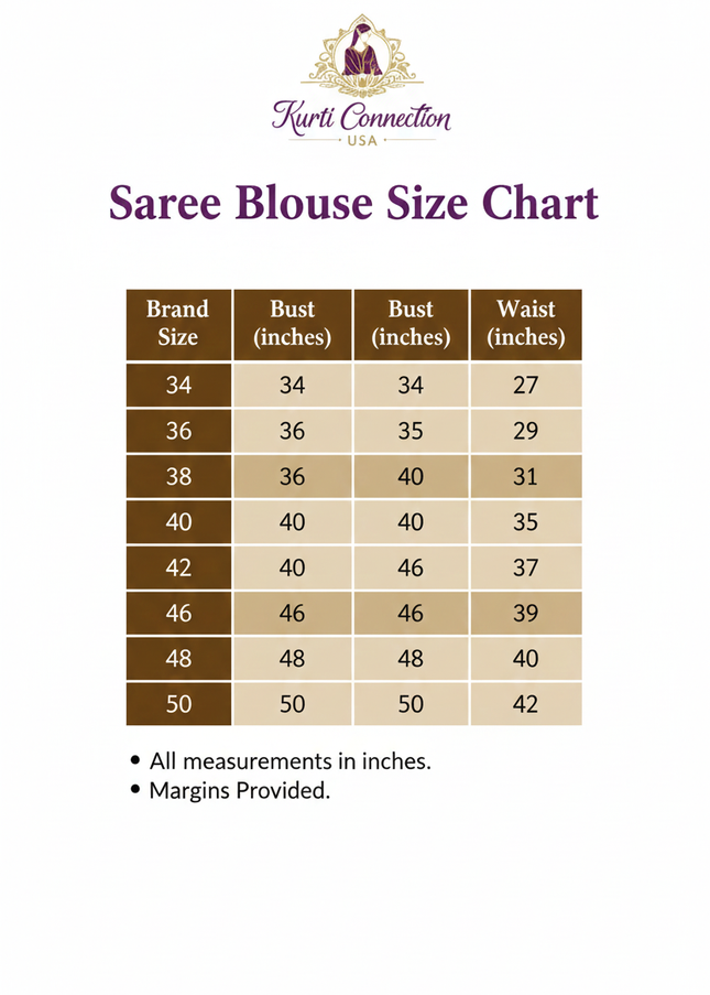 Saree Blouse Size Chart