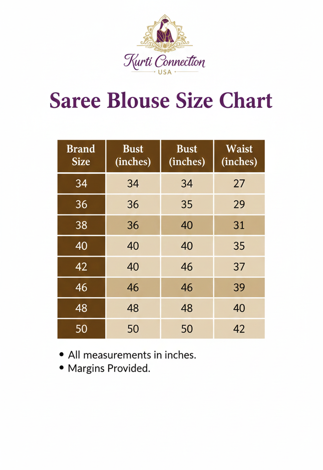 Saree Blouse Size Chart