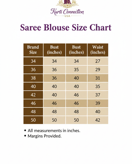 Saree Blouse Size Chart