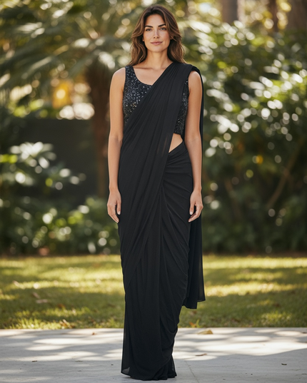 Ready to wear saree with overcoat