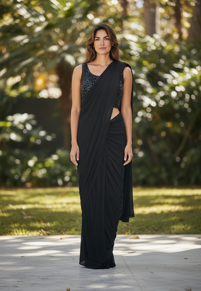 Ready to wear saree with overcoat