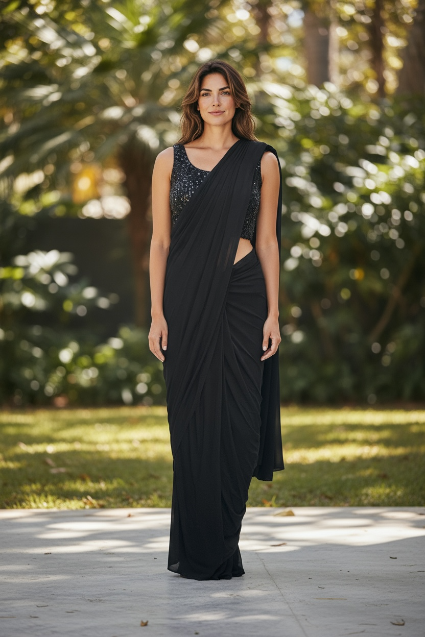 Ready to wear saree with overcoat by Kurti Connection USA